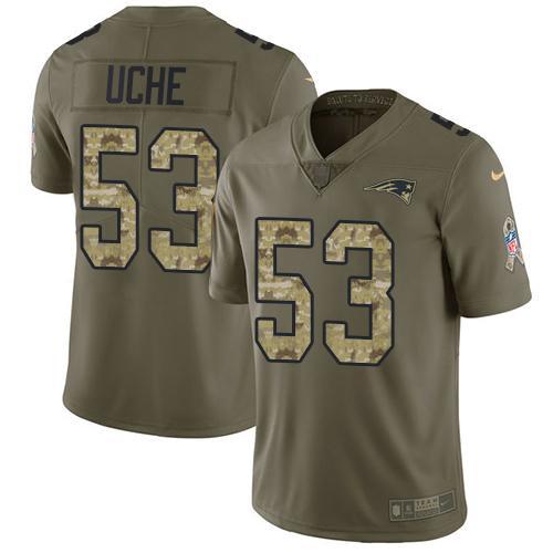 Nike New England Patriots #53 Josh Uche Olive/Camo Stitched NFL Limited 2017 Salute To Service Jersey