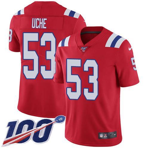Nike New England Patriots #53 Josh Uche Red Alternate Stitched NFL 100th Season Vapor Untouchable Limited Jersey