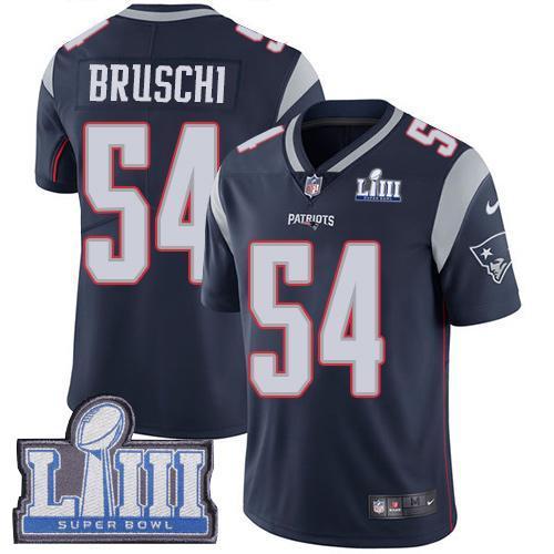 Nike New England Patriots #54 Tedy Bruschi Navy Blue Team Color Super Bowl LIII Bound Stitched NFL Vapor Untouchable Limited Jersey