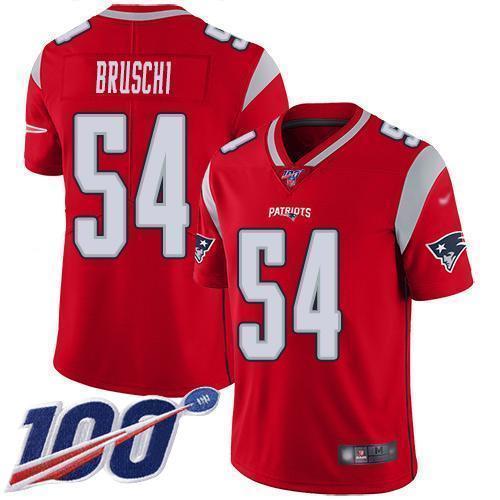 Nike New England Patriots #54 Tedy Bruschi Red Stitched NFL Limited Inverted Legend 100th Season Jersey