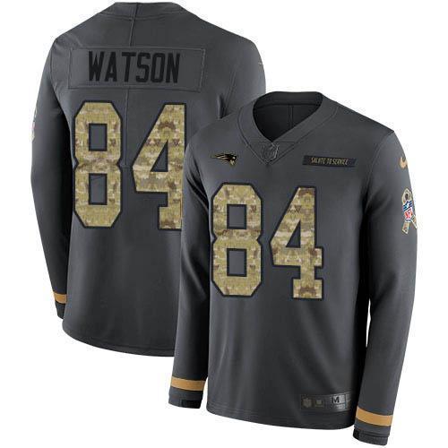Nike New England Patriots #84 Benjamin Watson Anthracite Salute to Service Stitched NFL Limited Therma Long Sleeve Jersey