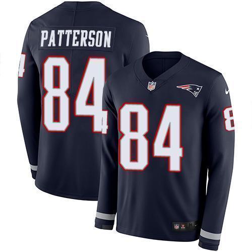 Nike New England Patriots #84 Cordarrelle Patterson Navy Blue Team Color Stitched NFL Limited Therma Long Sleeve Jersey