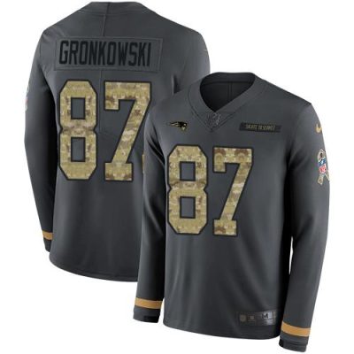 Nike New England Patriots #87 Rob Gronkowski Anthracite Salute to Service Stitched NFL Limited Therma Long Sleeve Jersey