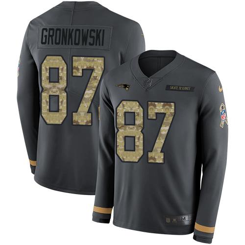 Nike New England Patriots #87 Rob Gronkowski Anthracite Salute to Service Stitched NFL Limited Therma Long Sleeve Jersey