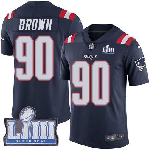 Nike New England Patriots #90 Malcom Brown Navy Blue Super Bowl LIII Bound Stitched NFL Limited Rush Jersey