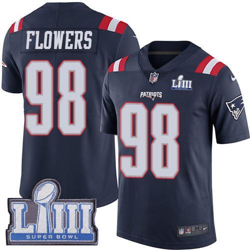 Nike New England Patriots #98 Trey Flowers Navy Blue Super Bowl LIII Bound Stitched NFL Limited Rush Jersey