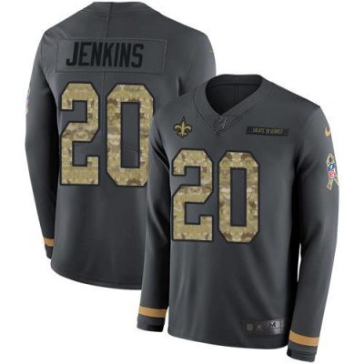 Nike New Orleans Saints #20 Janoris Jenkins Anthracite Salute to Service Stitched NFL Limited Therma Long Sleeve Jersey