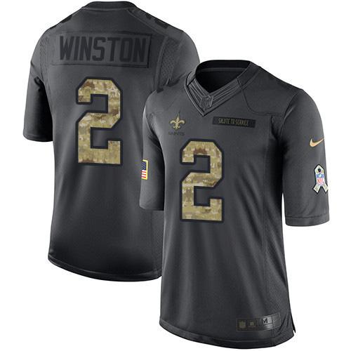 Nike New Orleans Saints #2 Jameis Winston Black Stitched NFL Limited 2016 Salute to Service Jersey