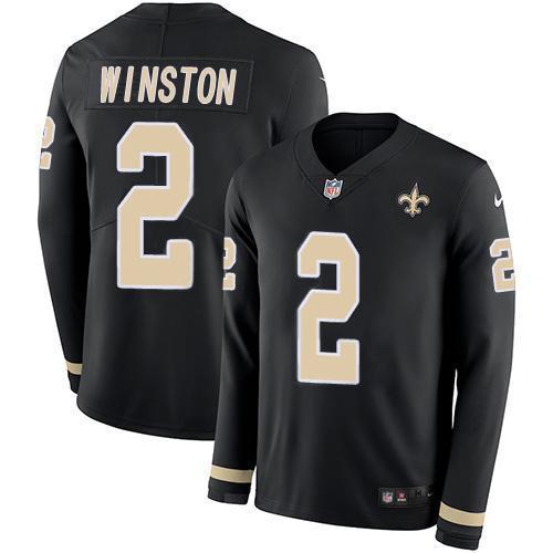 Nike New Orleans Saints #2 Jameis Winston Black Team Color Stitched NFL Limited Therma Long Sleeve Jersey