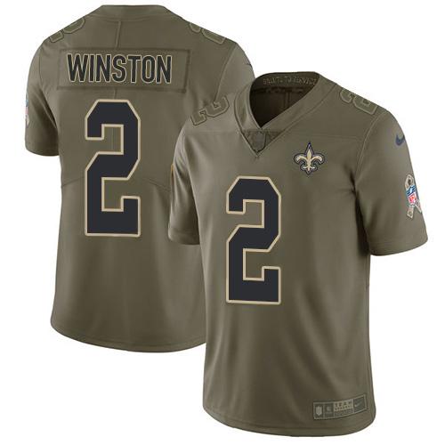 Nike New Orleans Saints #2 Jameis Winston Olive Stitched NFL Limited 2017 Salute To Service Jersey