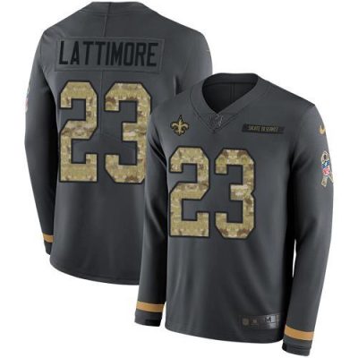 Nike New Orleans Saints #23 Marshon Lattimore Anthracite Salute to Service Stitched NFL Limited Therma Long Sleeve Jersey