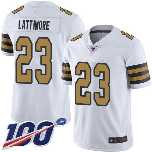 Nike New Orleans Saints #23 Marshon Lattimore White Stitched NFL Limited Rush 100th Season Jersey