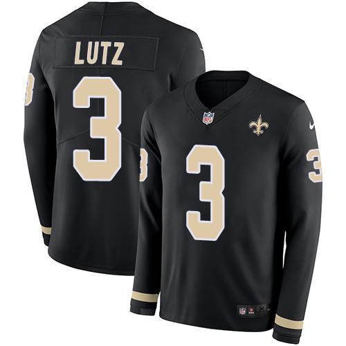 Nike New Orleans Saints #3 Wil Lutz Black Team Color Stitched NFL Limited Therma Long Sleeve Jersey