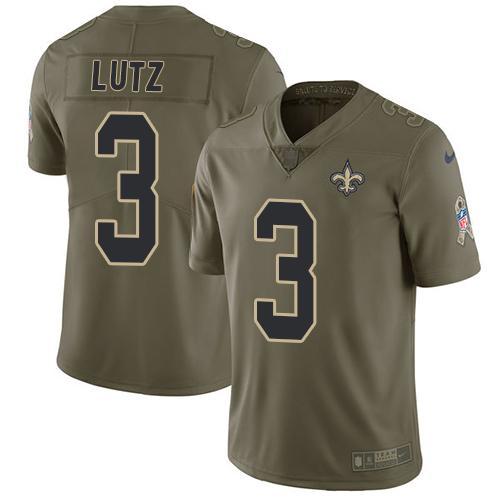 Nike New Orleans Saints #3 Wil Lutz Olive Stitched NFL Limited 2017 Salute To Service Jersey