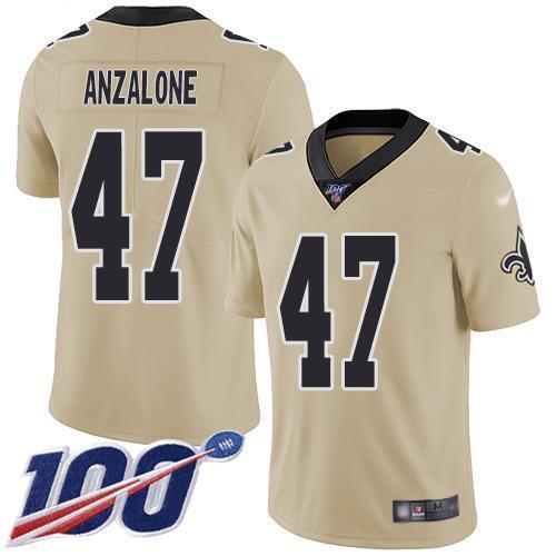 Nike New Orleans Saints #47 Alex Anzalone Gold Stitched NFL Limited Inverted Legend 100th Season Jersey