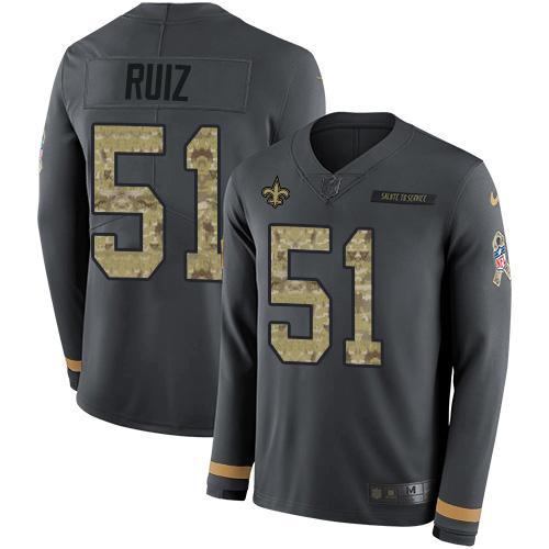 Nike New Orleans Saints #51 Cesar Ruiz Anthracite Salute to Service Stitched NFL Limited Therma Long Sleeve Jersey
