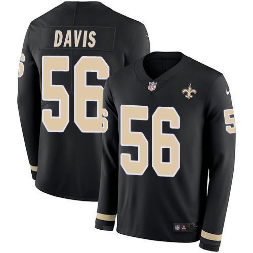 Nike New Orleans Saints #56 DeMario Davis Black Team Color Stitched NFL Limited Therma Long Sleeve Jersey