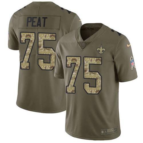 Nike New Orleans Saints #75 Andrus Peat Olive/Camo Stitched NFL Limited 2017 Salute To Service Jersey