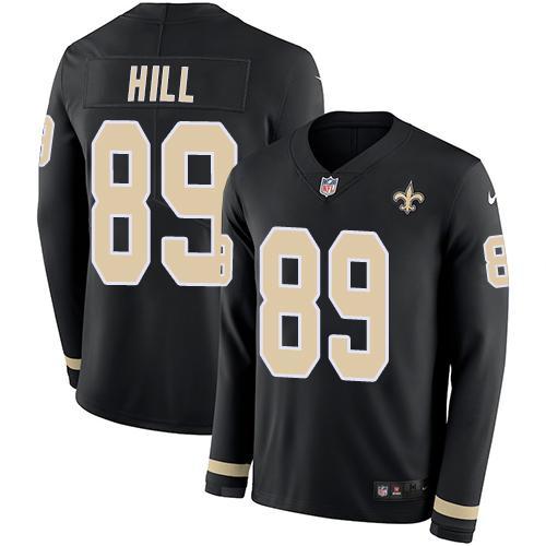 Nike New Orleans Saints #89 Josh Hill Black Team Color Stitched NFL Limited Therma Long Sleeve Jersey