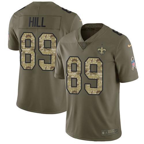 Nike New Orleans Saints #89 Josh Hill Olive/Camo Stitched NFL Limited 2017 Salute To Service Jersey