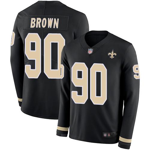 Nike New Orleans Saints #90 Malcom Brown Black Team Color Stitched NFL Limited Therma Long Sleeve Jersey