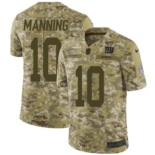 Nike New York Giants #10 Eli Manning Camo Men's Stitched NFL Limited 2018 Salute To Service Jersey Men's