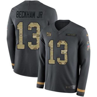 Nike New York Giants #13 Odell Beckham Jr Anthracite Salute to Service Men's Stitched NFL Limited Therma Long Sleeve Jersey Men's