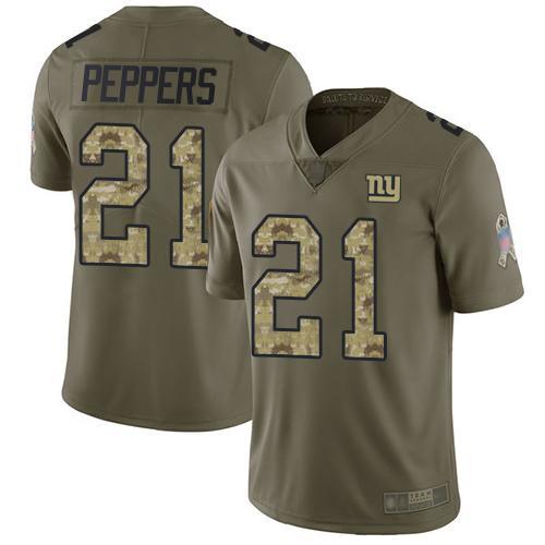 Nike New York Giants #21 Jabrill Peppers Olive/Camo Men's Stitched NFL Limited 2017 Salute To Service Jersey Men's