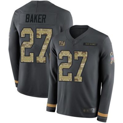 Nike New York Giants #27 Deandre Baker Anthracite Salute to Service Men's Stitched NFL Limited Therma Long Sleeve Jersey Men's