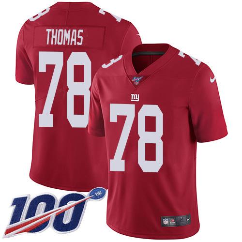 Nike New York Giants #78 Andrew Thomas Red Alternate Men's Stitched NFL 100th Season Vapor Untouchable Limited Jersey Men's
