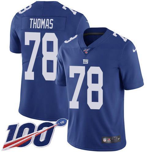 Nike New York Giants #78 Andrew Thomas Royal Blue Team Color Men's Stitched NFL 100th Season Vapor Untouchable Limited Jersey Men's