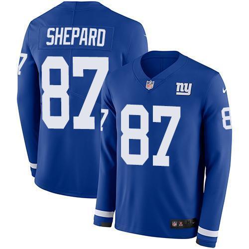 Nike New York Giants #87 Sterling Shepard Royal Blue Team Color Men's Stitched NFL Limited Therma Long Sleeve Jersey Men's