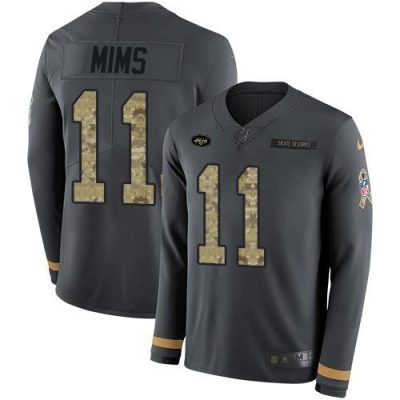 Nike New York Jets #11 Denzel Mim Anthracite Salute to Service Stitched NFL Limited Therma Long Sleeve Jersey