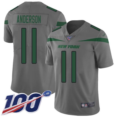 Nike New York Jets #11 Robby Anderson Gray Stitched NFL Limited Inverted Legend 100th Season Jersey