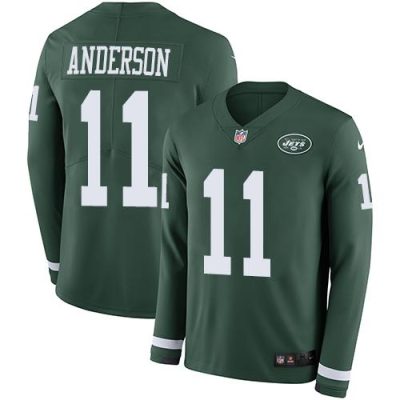 Nike New York Jets #11 Robby Anderson Green Team Color Stitched NFL Limited Therma Long Sleeve Jersey