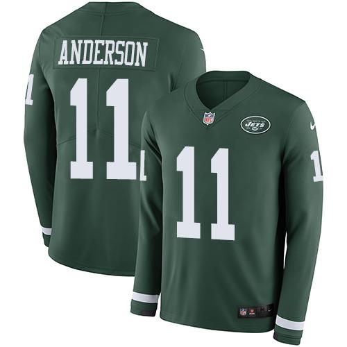 Nike New York Jets #11 Robby Anderson Green Team Color Stitched NFL Limited Therma Long Sleeve Jersey