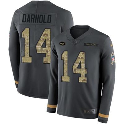 Nike New York Jets #14 Sam Darnold Anthracite Salute to Service Stitched NFL Limited Therma Long Sleeve Jersey