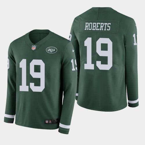 Nike New York Jets #19 Andre Roberts Green Team Color Stitched NFL Limited Therma Long Sleeve Jersey
