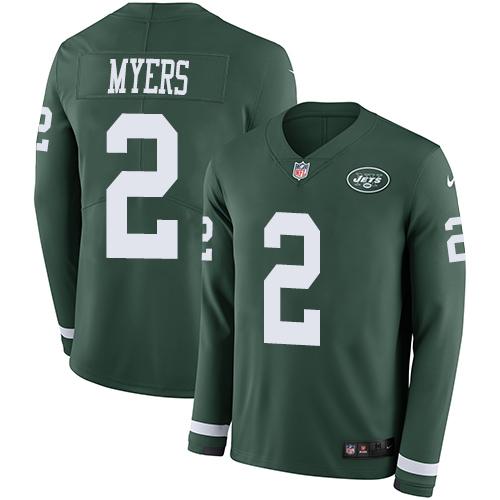 Nike New York Jets #2 Jason Myers Green Team Color Stitched NFL Limited Therma Long Sleeve Jersey