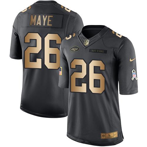 Nike New York Jets #26 Marcus Maye Black Stitched NFL Limited Gold Salute To Service Jersey