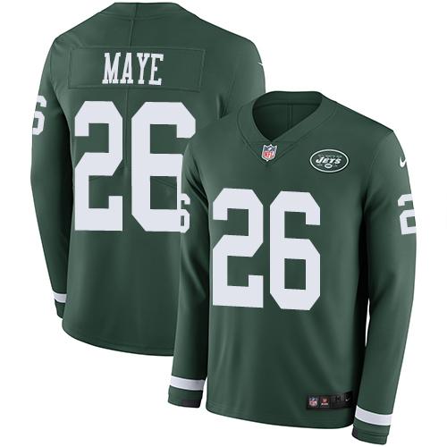 Nike New York Jets #26 Marcus Maye Green Team Color Stitched NFL Limited Therma Long Sleeve Jersey