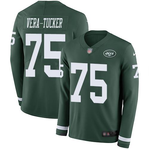 Nike New York Jets #75 Alijah Vera-Tucker Green Team Color Stitched NFL Limited Therma Long Sleeve Jersey