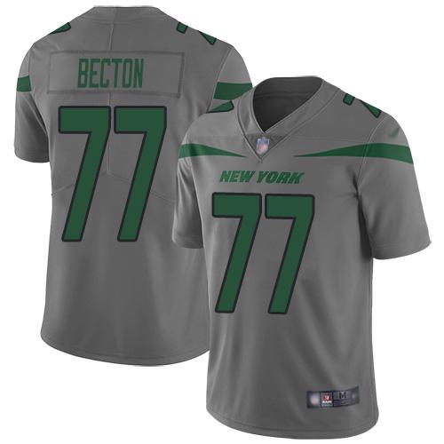 Nike New York Jets #77 Mekhi Becton Gray Stitched NFL Limited Inverted Legend Jersey