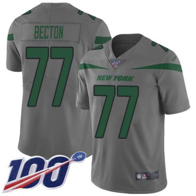 Nike New York Jets #77 Mekhi Becton Gray Stitched NFL Limited Inverted Legend 100th Season Jersey
