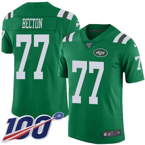Nike New York Jets #77 Mekhi Becton Green Stitched NFL Limited Rush 100th Season Jersey