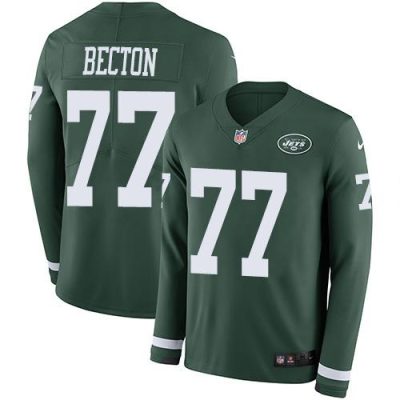 Nike New York Jets #77 Mekhi Becton Green Team Color Stitched NFL Limited Therma Long Sleeve Jersey