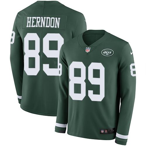 Nike New York Jets #89 Chris Herndon Green Team Color Stitched NFL Limited Therma Long Sleeve Jersey