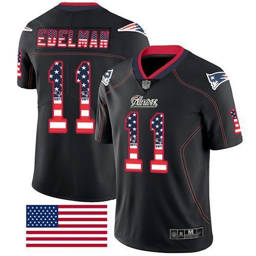 Nike Patriots #11 Julian Edelman Black Stitched NFL Limited Rush USA Flag Jersey