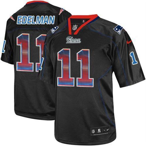 Nike Patriots #11 Julian Edelman Lights Out Black Stitched NFL Elite Strobe Jersey