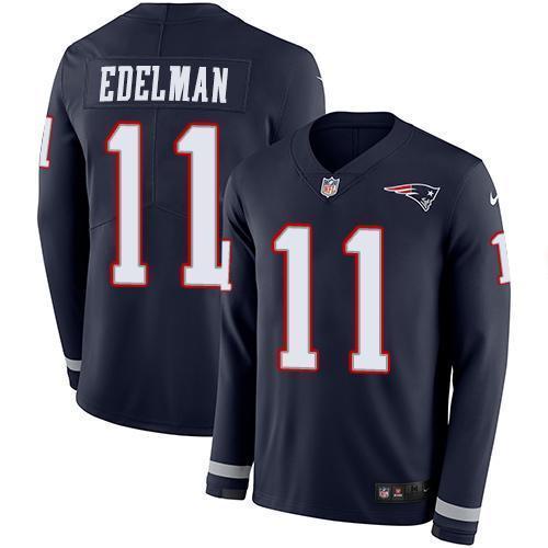 Nike Patriots #11 Julian Edelman Navy Blue Team Color Stitched NFL Limited Therma Long Sleeve Jersey
